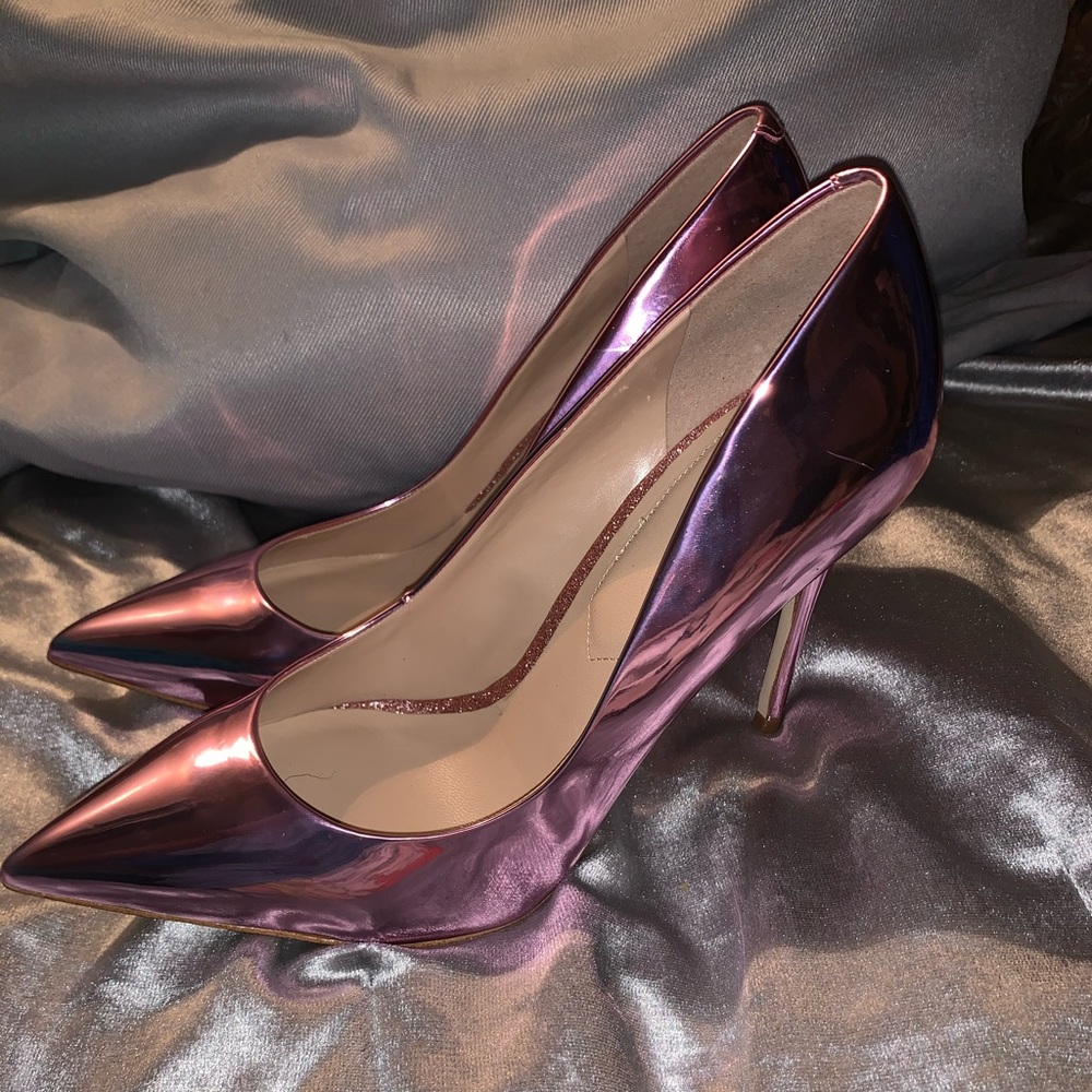 ALDO “metallic look” pink heels.